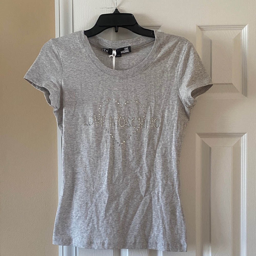Love Moschino Gray Tee with Studded Heart